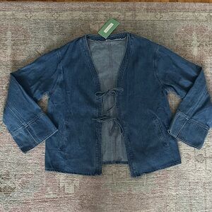 Denim Tie-Front Jacket in Deep Indigo